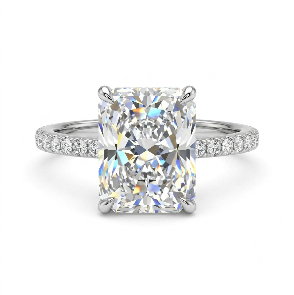 Luna Moissanite 2.0 ～ 4.0 Ct Radiant Cut Classic Engagement Ring In Sterling Silver