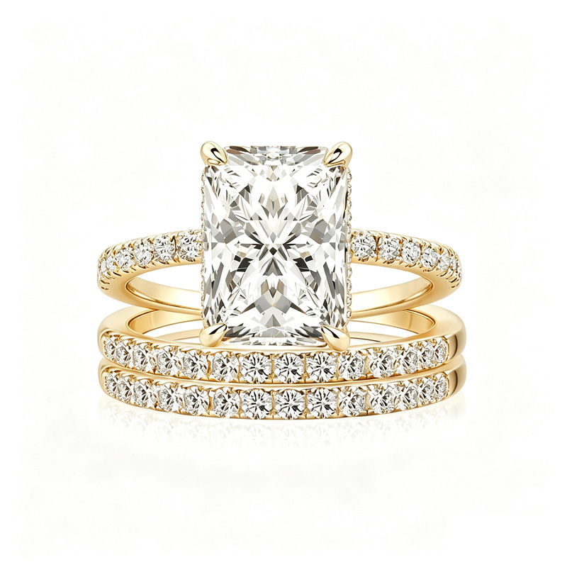 Luna Moissanite 2.0 Ct ～ 4.0 Ct Radiant Cut Classic 3-Pc Wedding Ring Set In Sterling Silver