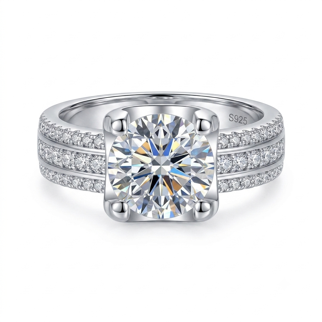 Luna Moissanite 2.0 Ct ～ 5.0 Ct Round Cut Bull Head Setting Engagement Ring In Sterling Silver