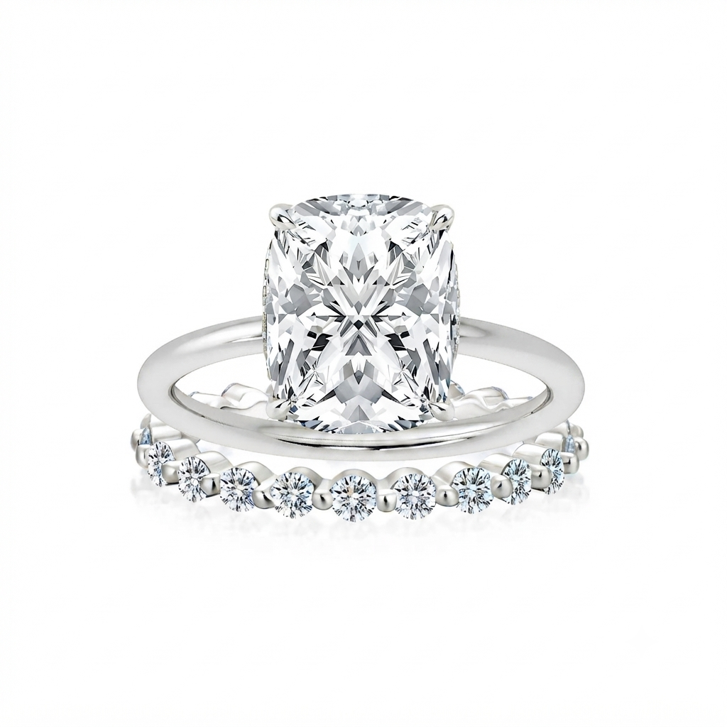 Luna Moissanite 2.0 Ct Cushion Cut Solitaire 2-Pc Wedding Ring Set