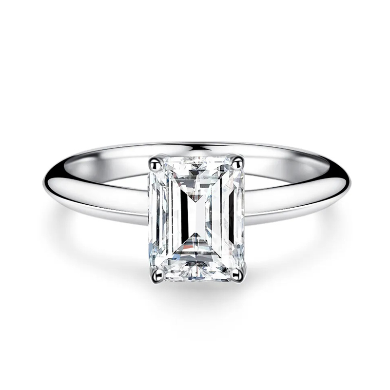 Luna Moissanite 2.0 Ct Emerald Cut Solitaire Engagement Ring In Sterling Silver