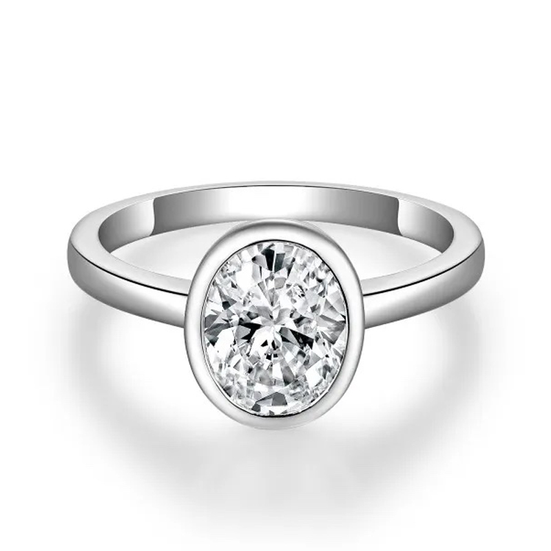 Luna Moissanite 2.0 Ct Oval Cut Solitaire Bezel Engagement Ring In Sterling Silver