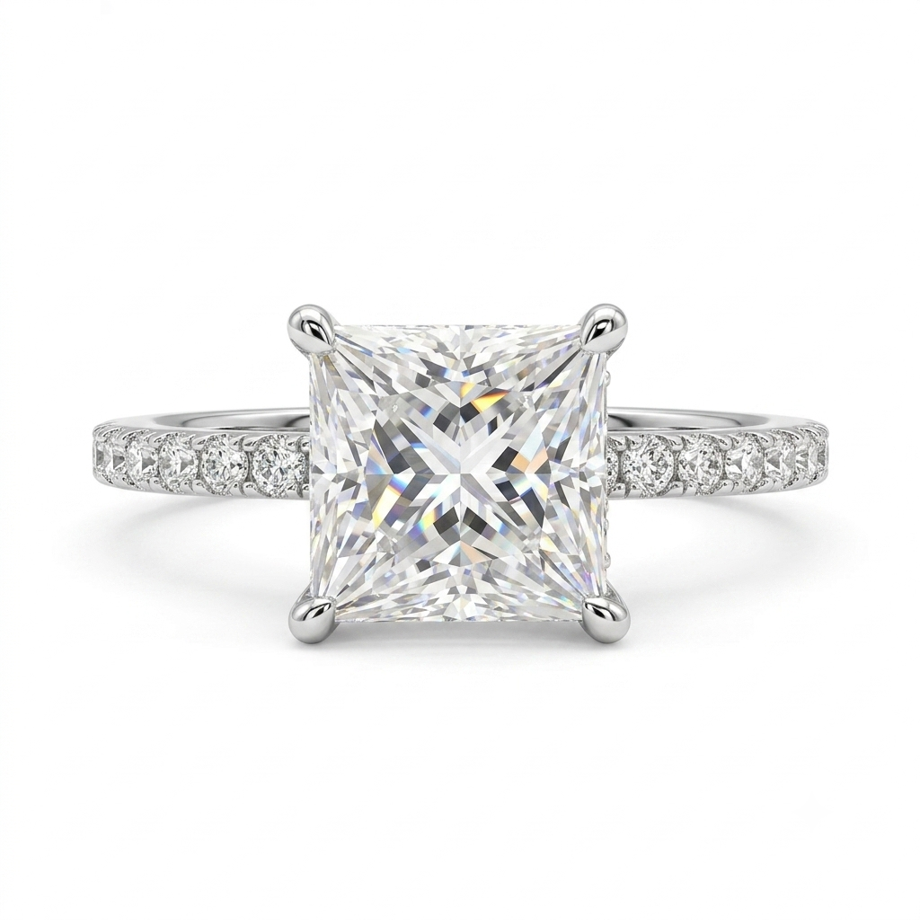 Luna Moissanite 2.0 Ct Princess Cut Engagement Ring In Sterling Silver