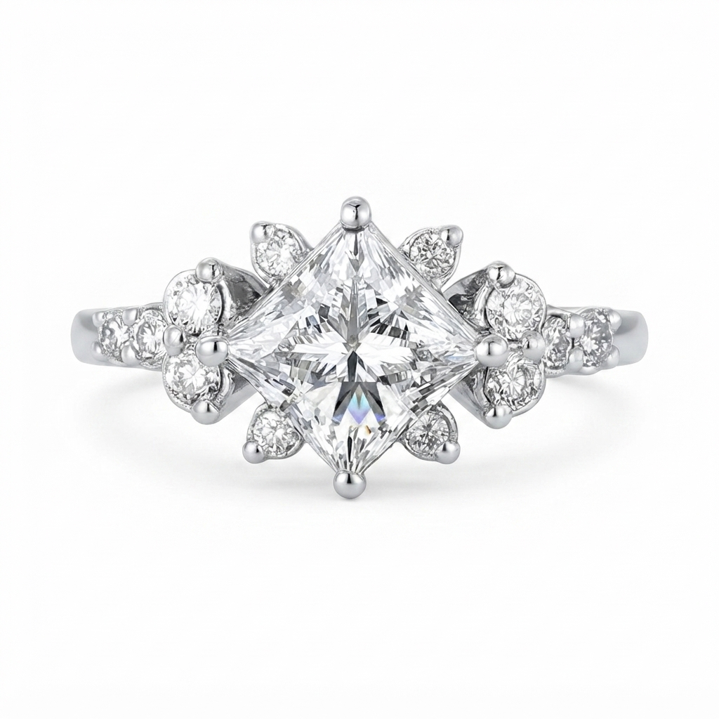 Luna Moissanite 2.0 Ct Princess Cut Retro Design Engagement Ring In Sterling Silver