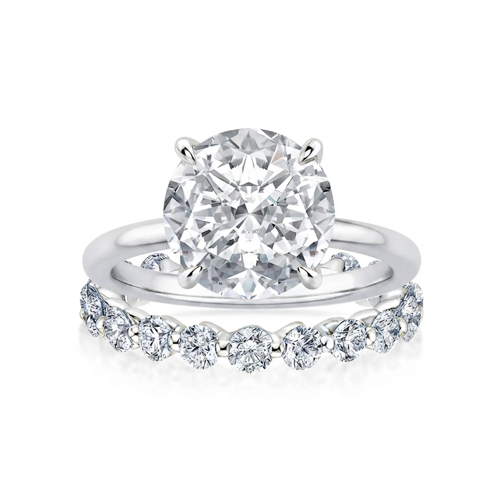 Luna Moissanite 2.0 Ct Round Cut 2-Pc Wedding Ring Set In Sterling Silver