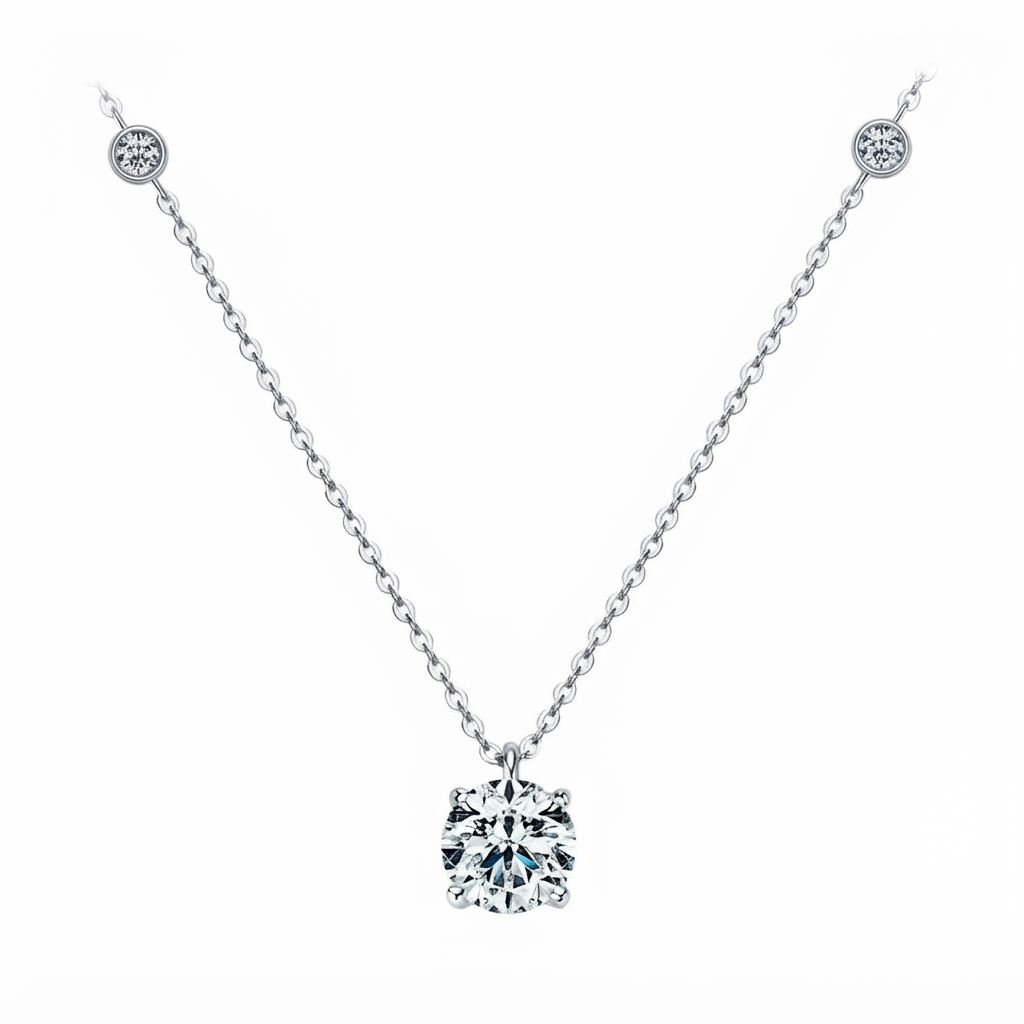 Luna Moissanite 2.0 Ct Round Cut Pendant Necklace In Sterling Silver