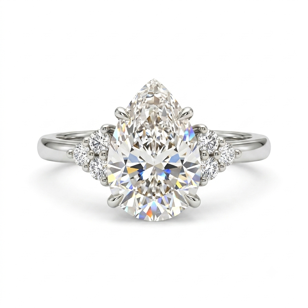 Luna Moissanite 3.5 Ct Pear Cut Engagement Ring In Sterling Silver