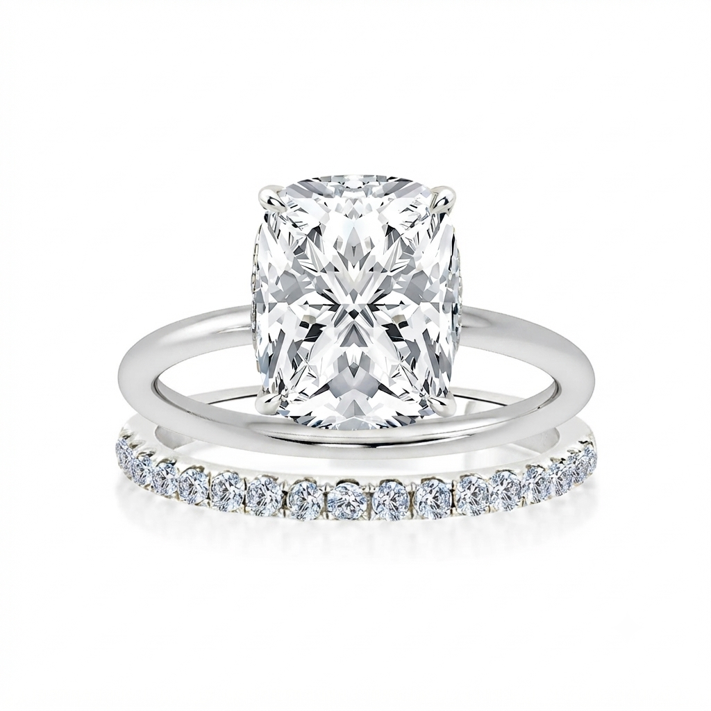 Luna Moissanite 4.0 Ct Cushion Cut Solitaire 2-Pc Wedding Ring Set In Sterling Silver