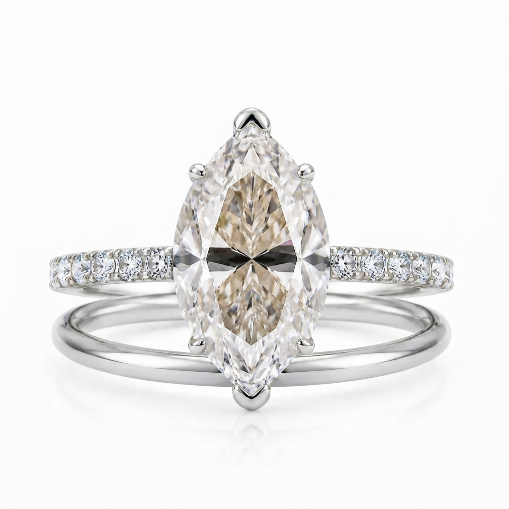 Luna Moissanite 4.0 Ct Marquise Cut 2-Pc Wedding Ring Set In Sterling Silver