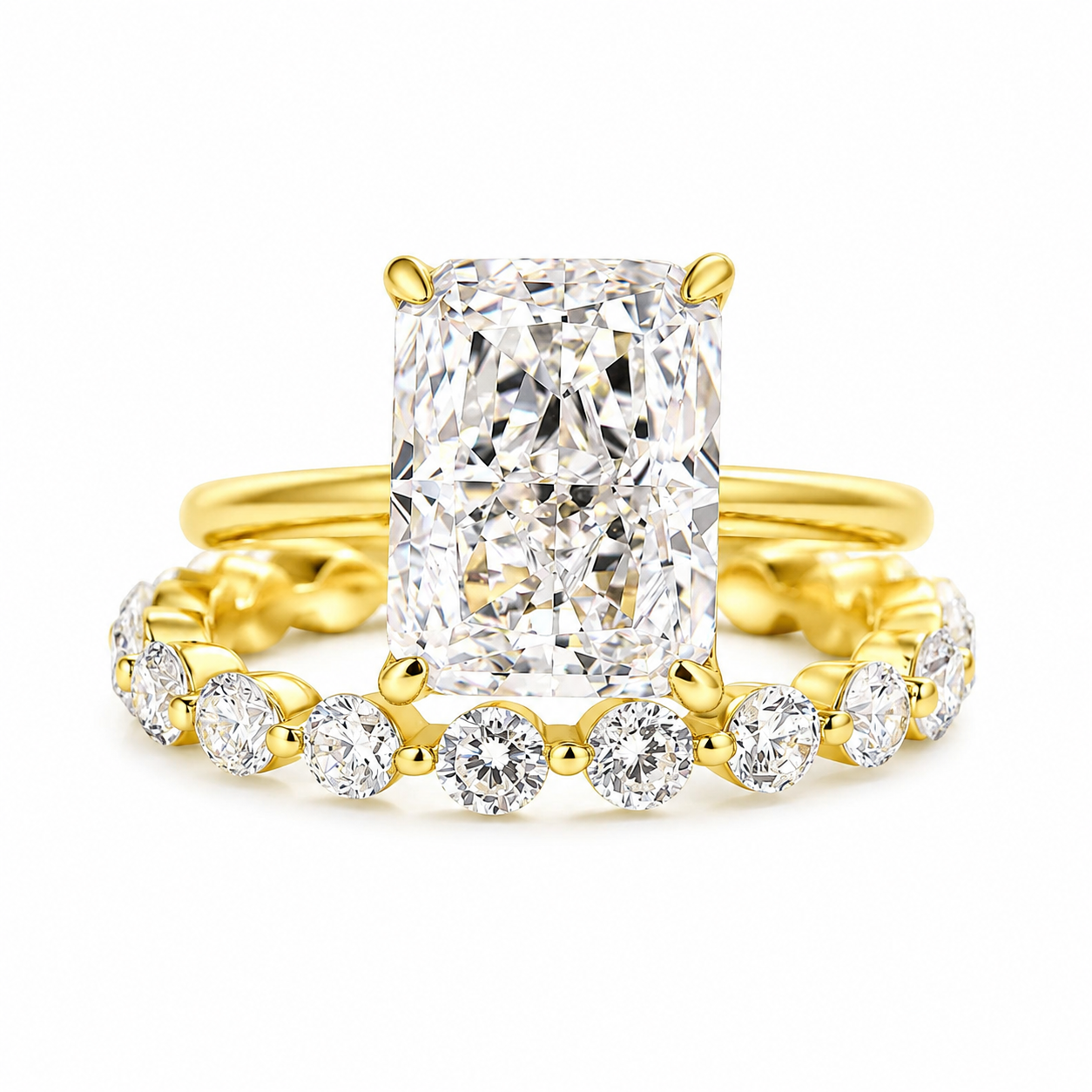 Luna Moissanite 4.0 Ct Radiant Cut 2-Pc Wedding Ring Set In Sterling Silver
