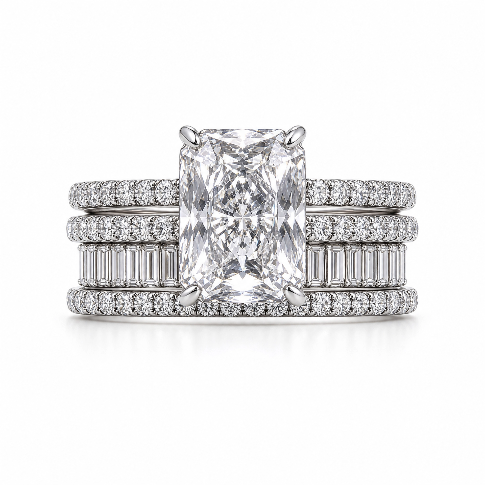 Luna Moissanite 4.0 Ct Radiant Cut 2-Pc Wedding Ring Set In Sterling Silver