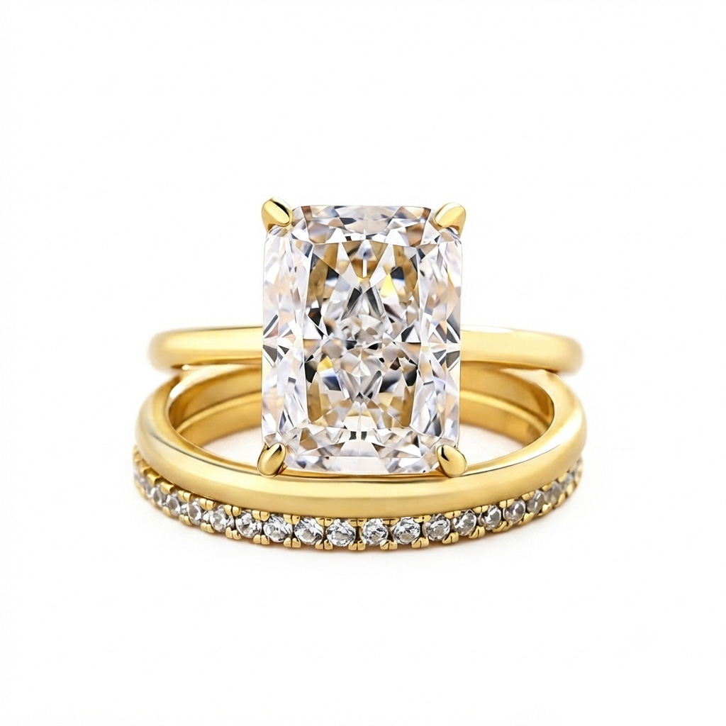 Luna Moissanite 4.0 Ct Radiant Cut Classic 3-Pc Wedding Ring Set In Sterling Silver