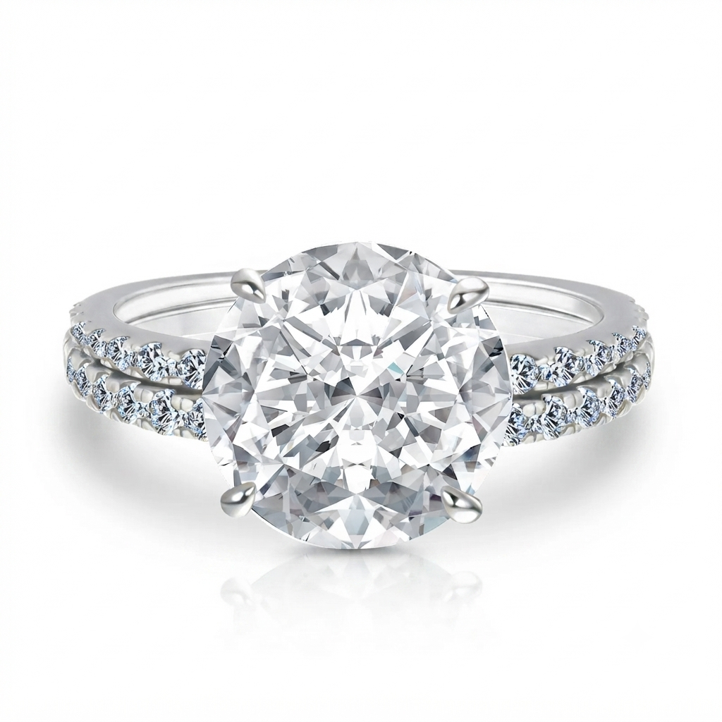 Luna Moissanite 4.0 Ct Round Cut Pave 2-Pc Wedding Ring Set In Sterling Silver