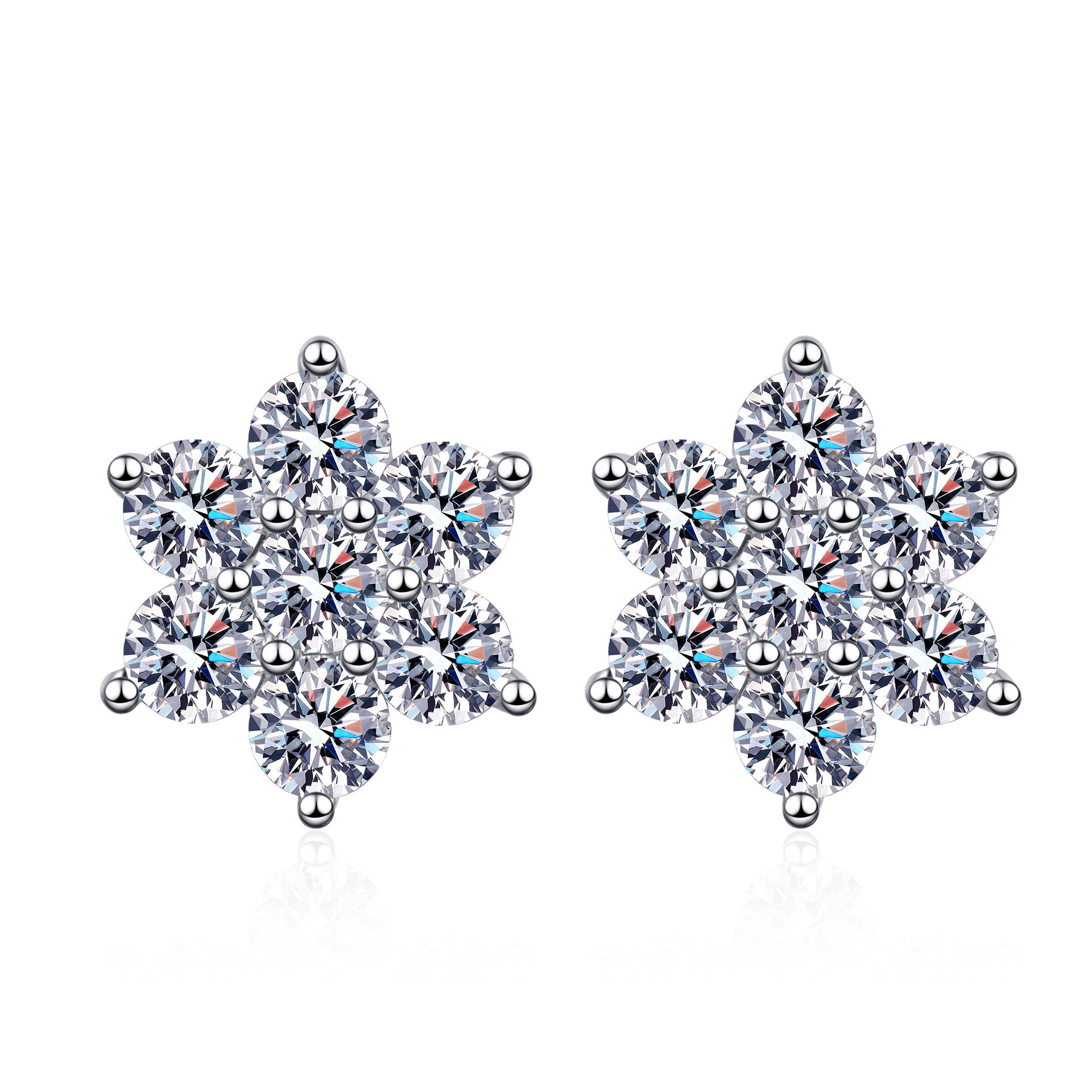 Luna Moissanite Flower Design Stud Earrings In Sterling Silver