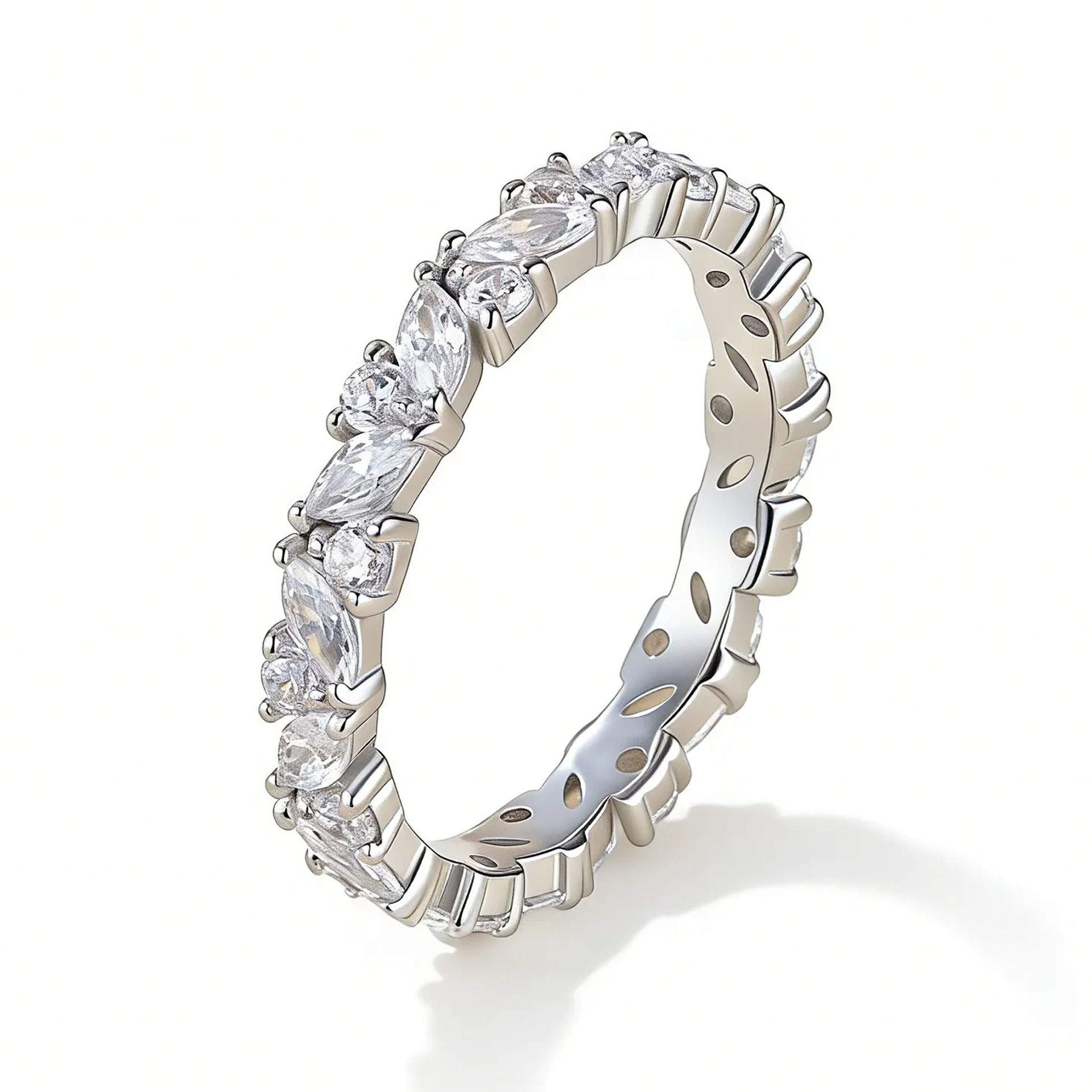 Luna Moissanite Marquise & Round Full Eternity Wedding Band In Sterling Silver