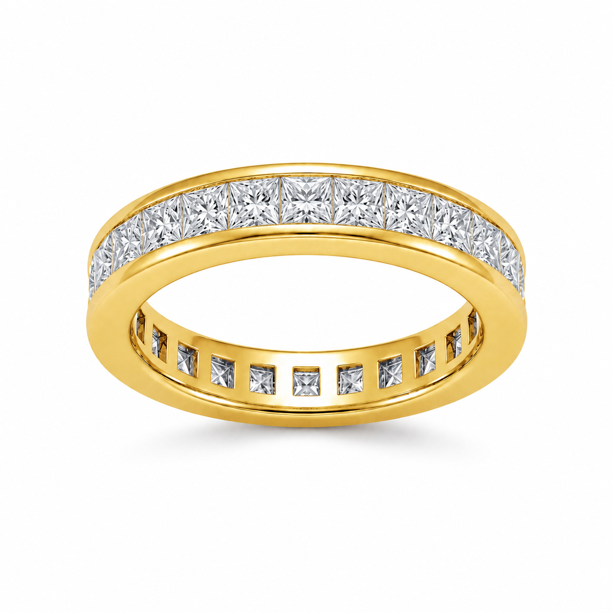 Luna Moissanite Princess Cut Classic Channel Setting Full Eternity Wedding Band In Sterling Silver