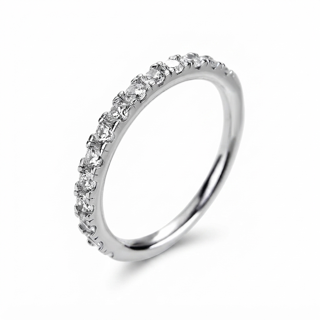 Luna Moissanite Round Cut 2.0mm Half Eternity Wedding Band In Sterling Silver