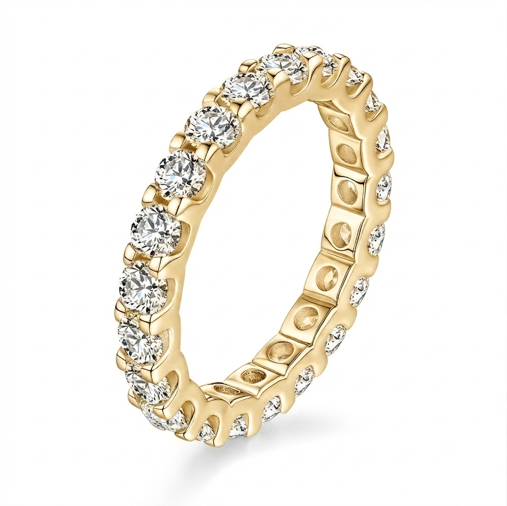 Luna Moissanite Round Cut 3.0mm Classic Full Eternity Wedding Band In Sterling Silver