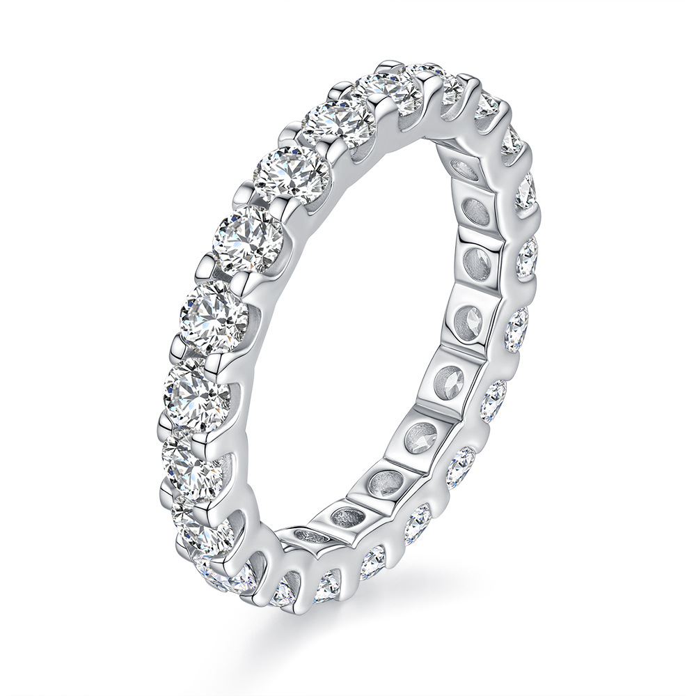 Luna Moissanite Round Cut 3.0mm Classic Full Eternity Wedding Band In Sterling Silver