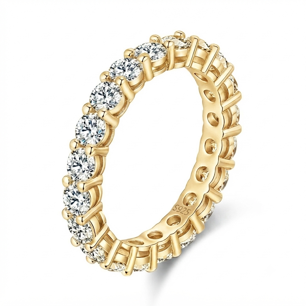 Luna Moissanite Round Cut 3.0mm Classic Full Eternity Wedding Band In Sterling Silver