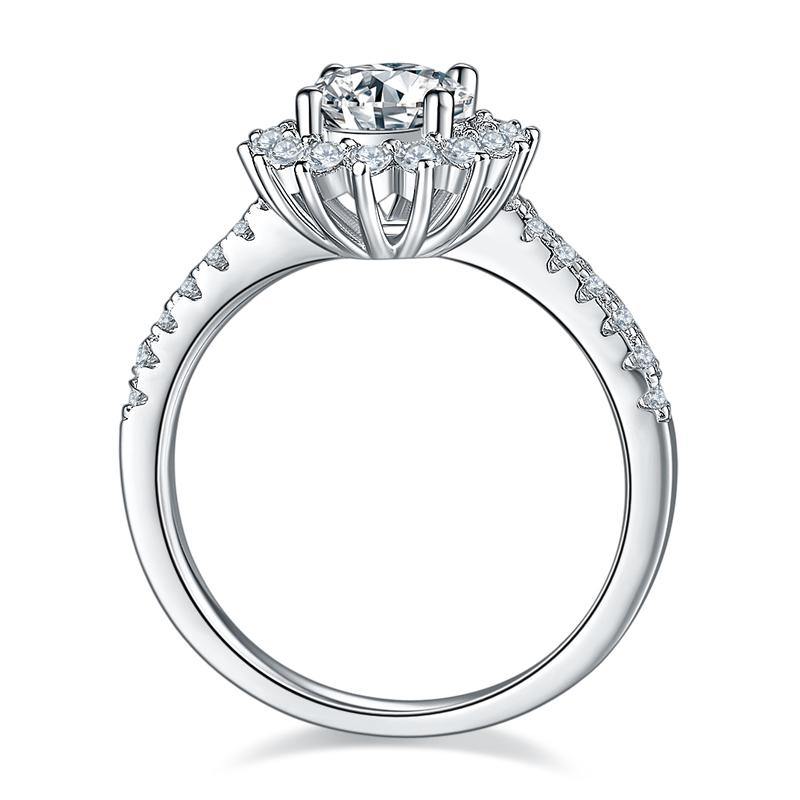 1Ct/2Ct/3Ct Moissanite Fashion Sunflower Pave Engagement Ring-Sterling Silver-lornajewelry