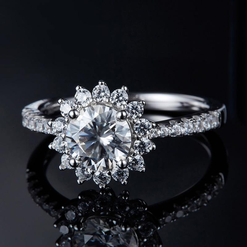 1Ct/2Ct/3Ct Moissanite Fashion Sunflower Pave Engagement Ring-Sterling Silver-lornajewelry