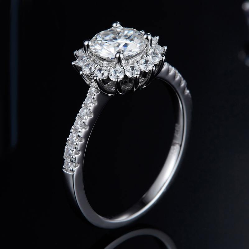 1Ct/2Ct/3Ct Moissanite Fashion Sunflower Pave Engagement Ring-Sterling Silver-lornajewelry