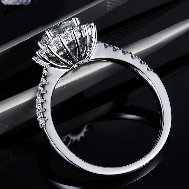 1Ct/2Ct/3Ct Moissanite Fashion Sunflower Pave Engagement Ring-Sterling Silver-lornajewelry