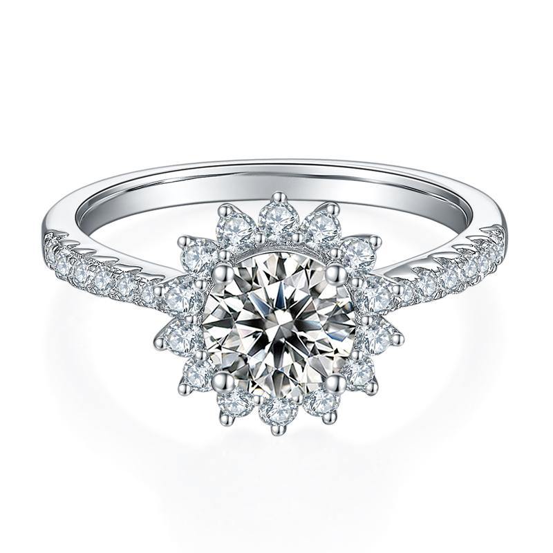 1Ct/2Ct/3Ct Moissanite Fashion Sunflower Pave Engagement Ring-Sterling Silver-lornajewelry