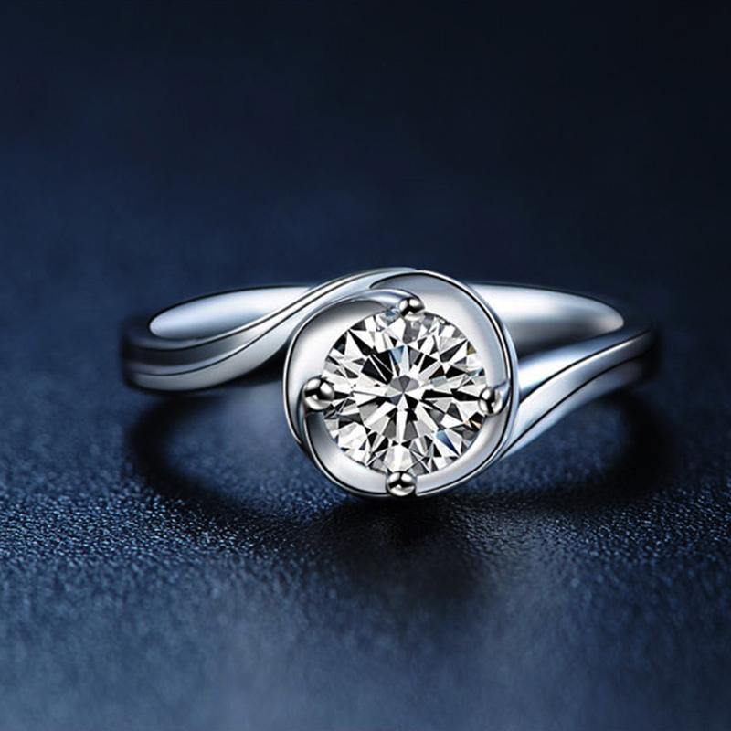 1Ct Moissanite Solitaire Round Flower Bud Engagement Ring-Sterling Silver-lornajewelry