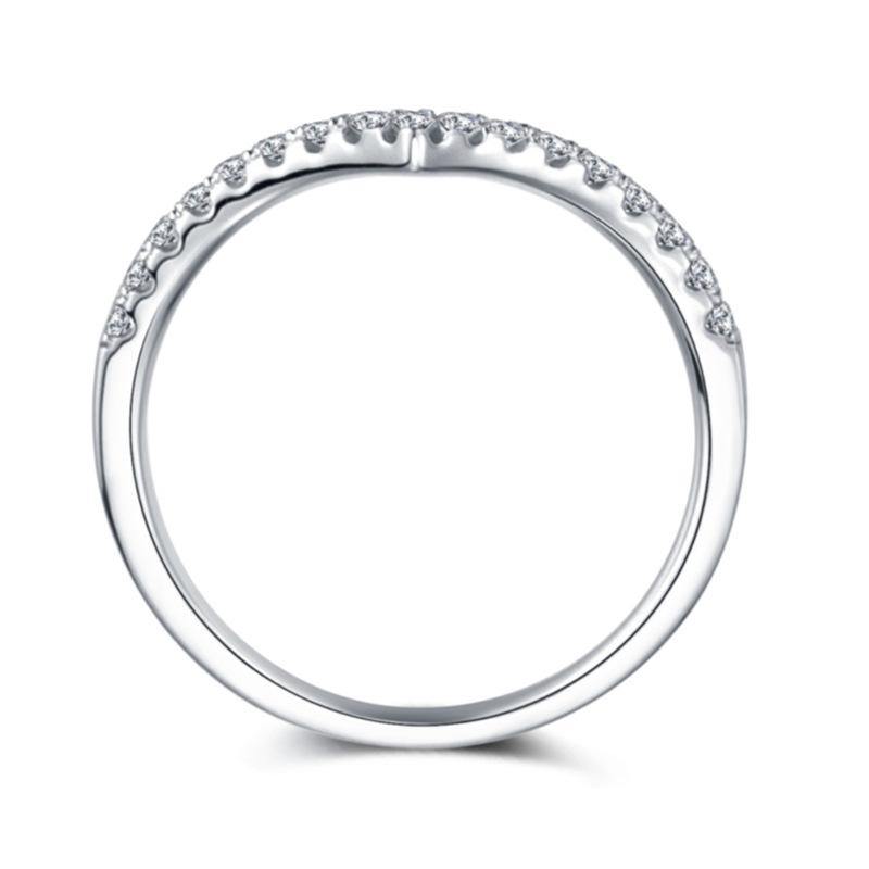 Moissanite V-Shaped Half Eternity Sterling Silver Wedding Band Stackable Ring-Sterling Silver-lornajewelry