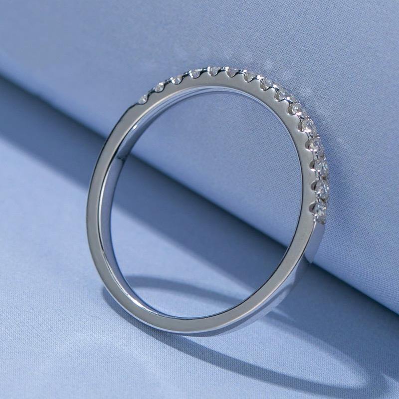 Moissanite Round Half Eternity Sterling Silver Wedding Band Stackable Ring-Sterling Silver-lornajewelry