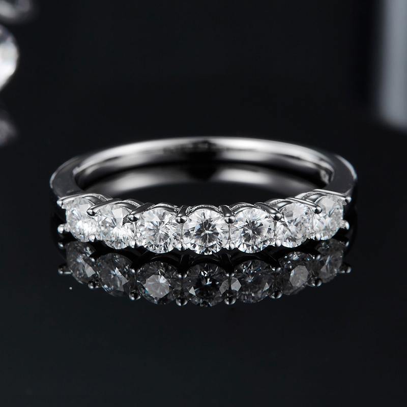 Round Moissanite Sterling Silver Wedding Band Stackable Ring-Sterling Silver-lornajewelry
