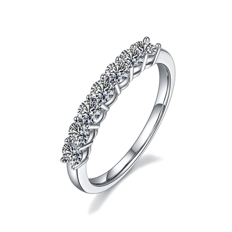 Round Moissanite Sterling Silver Wedding Band Stackable Ring-Sterling Silver-lornajewelry