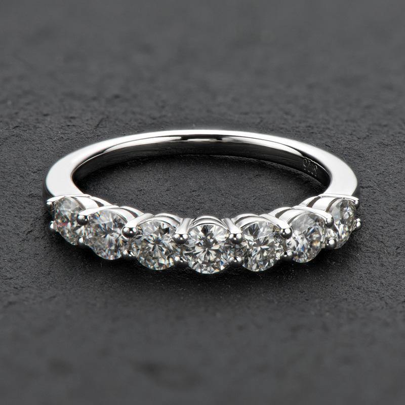 Round Moissanite Sterling Silver Wedding Band Stackable Ring-Sterling Silver-lornajewelry