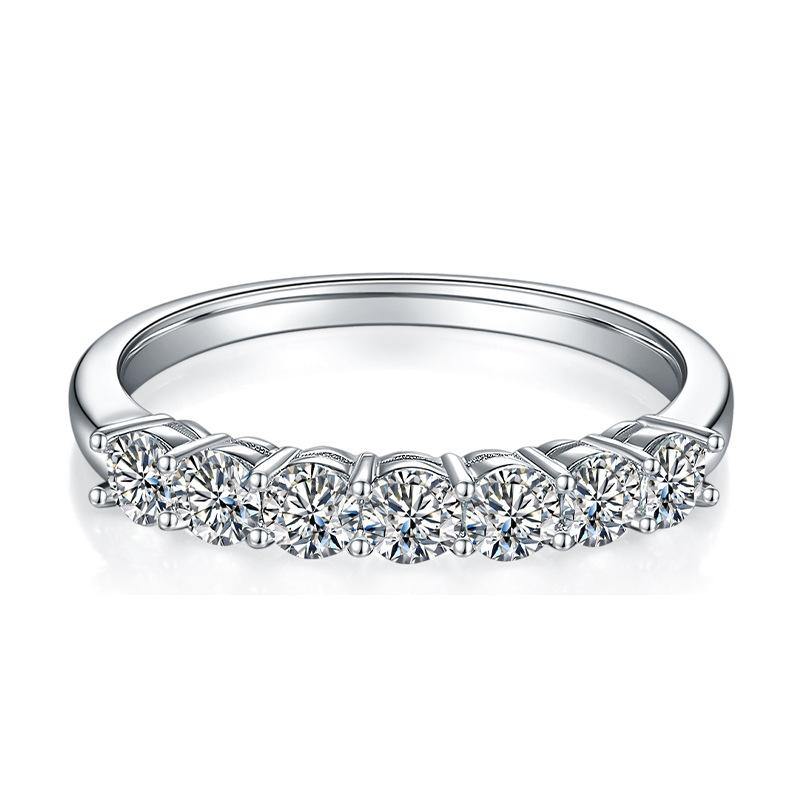 Round Moissanite Sterling Silver Wedding Band Stackable Ring-Sterling Silver-lornajewelry