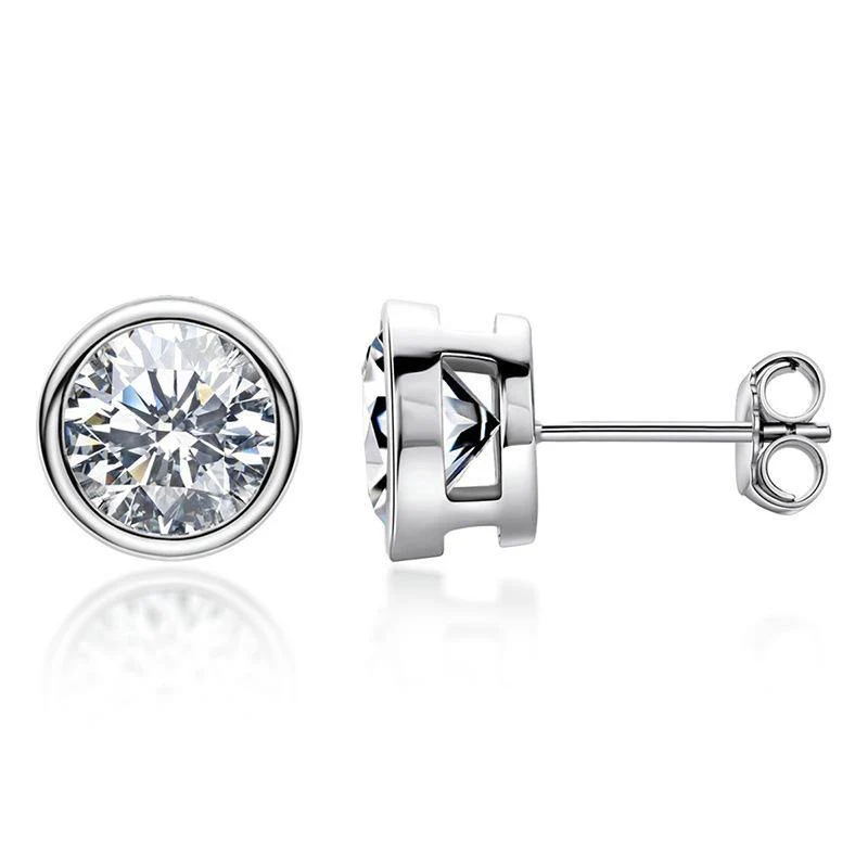 Moissanite Gorgeous Round Cut Stud Earrings-Sterling Silver-lornajewelry