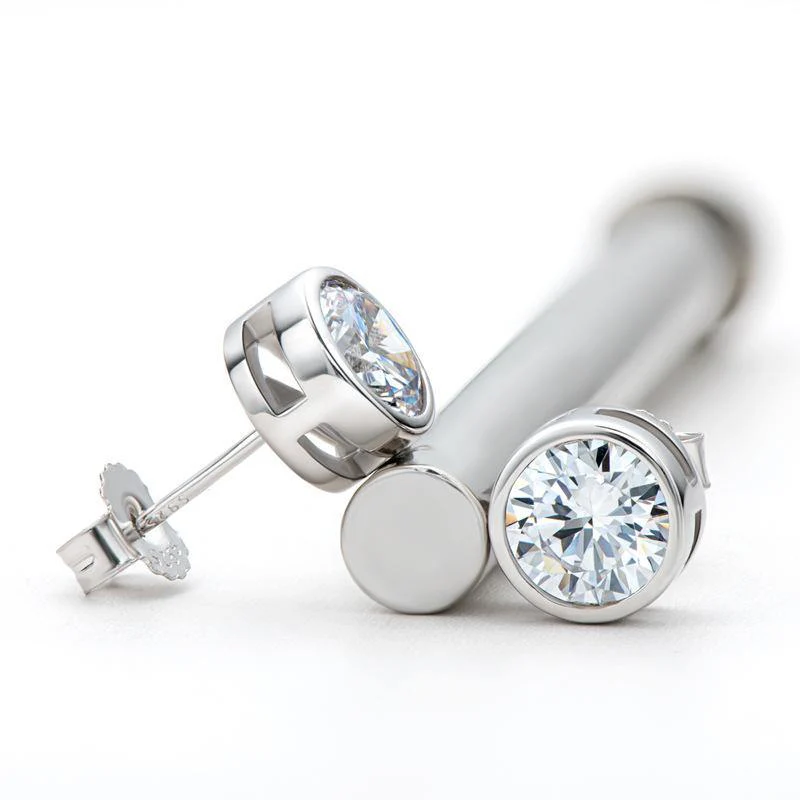 Moissanite Gorgeous Round Cut Stud Earrings-Sterling Silver-lornajewelry