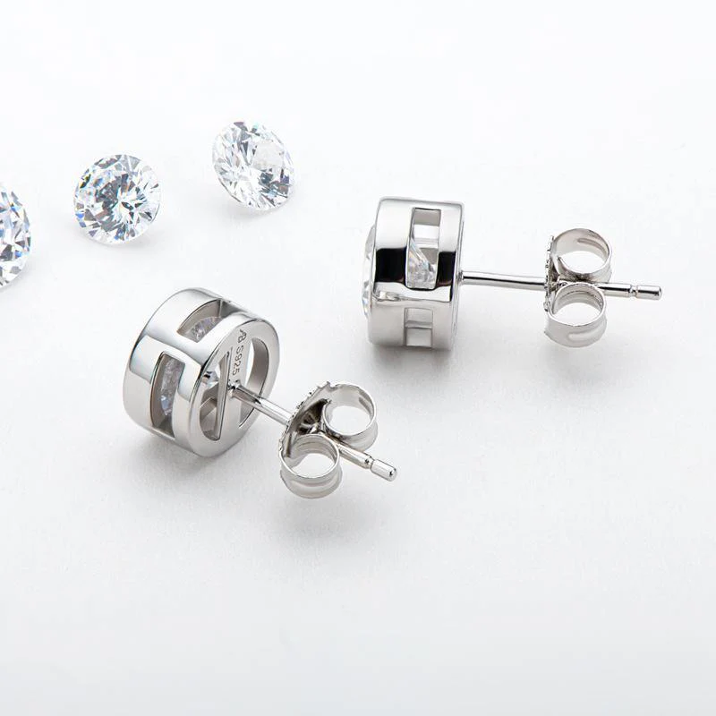 Moissanite Gorgeous Round Cut Stud Earrings-Sterling Silver-lornajewelry