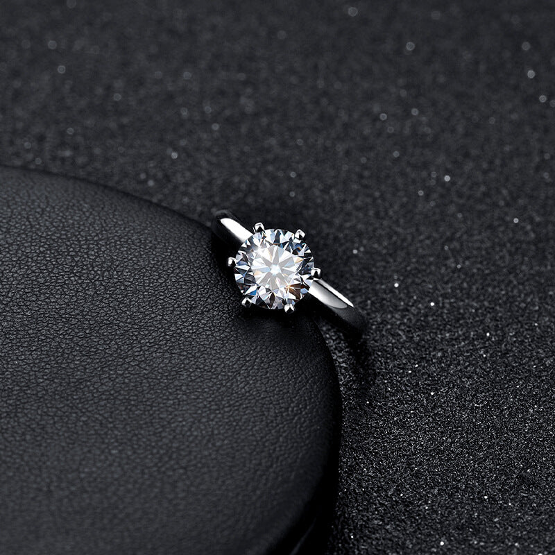 1Ct/2Ct/3Ct/5Ct Moissanite Classic Solitaire Six-Prong Sterling Silver Engagement Ring-Sterling Silver-lornajewelry