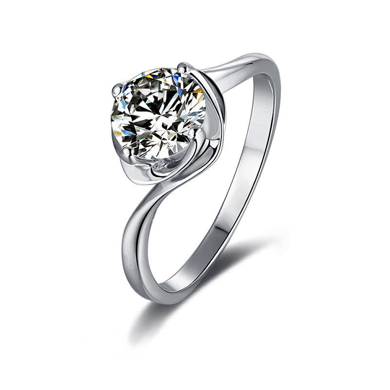 1Ct Moissanite Solitaire Round Flower Bud Engagement Ring-Sterling Silver-lornajewelry