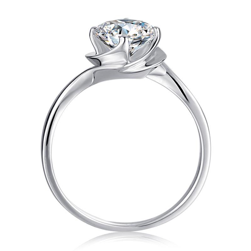 1Ct Moissanite Solitaire Round Flower Bud Engagement Ring-Sterling Silver-lornajewelry