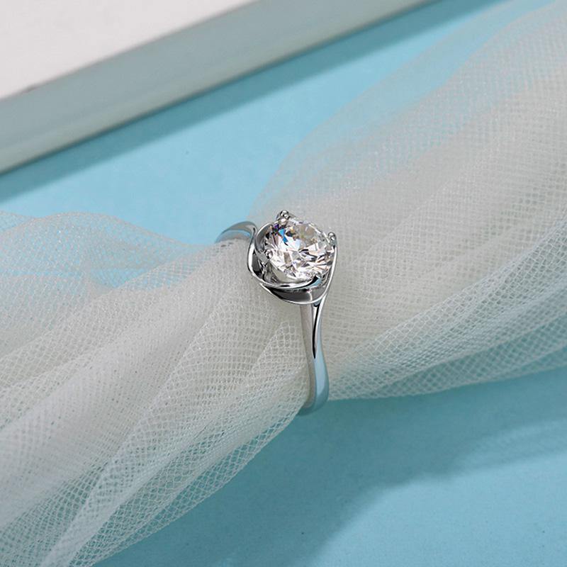 1Ct Moissanite Solitaire Round Flower Bud Engagement Ring-Sterling Silver-lornajewelry