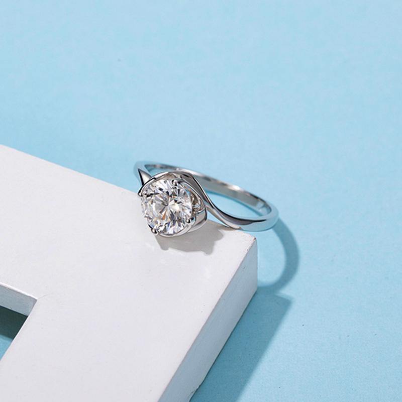 1Ct Moissanite Solitaire Round Flower Bud Engagement Ring-Sterling Silver-lornajewelry