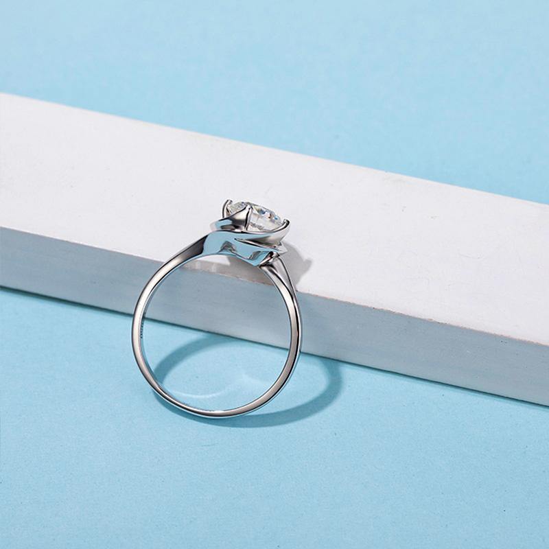 1Ct Moissanite Solitaire Round Flower Bud Engagement Ring-Sterling Silver-lornajewelry