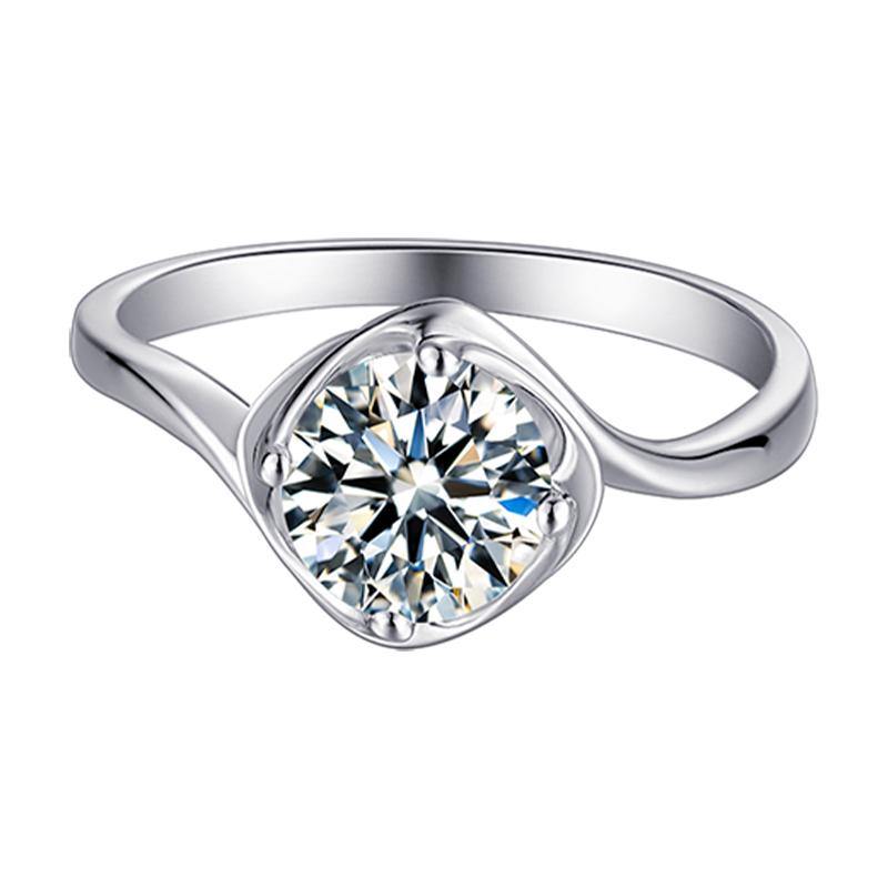 1Ct Moissanite Solitaire Round Flower Bud Engagement Ring-Sterling Silver-lornajewelry