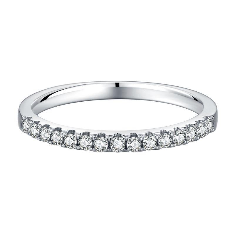 Moissanite Round Half Eternity Sterling Silver Wedding Band Stackable Ring-Sterling Silver-lornajewelry