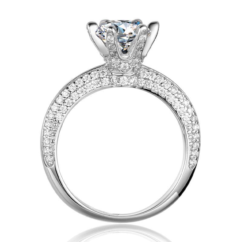 1Ct/2Ct/3Ct Moissanite Knife Edge Pave Sterling Silver Engagement Ring-Sterling Silver-lornajewelry