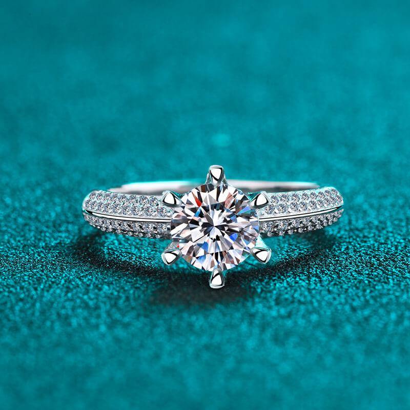 1Ct/2Ct/3Ct Moissanite Knife Edge Pave Sterling Silver Engagement Ring-Sterling Silver-lornajewelry