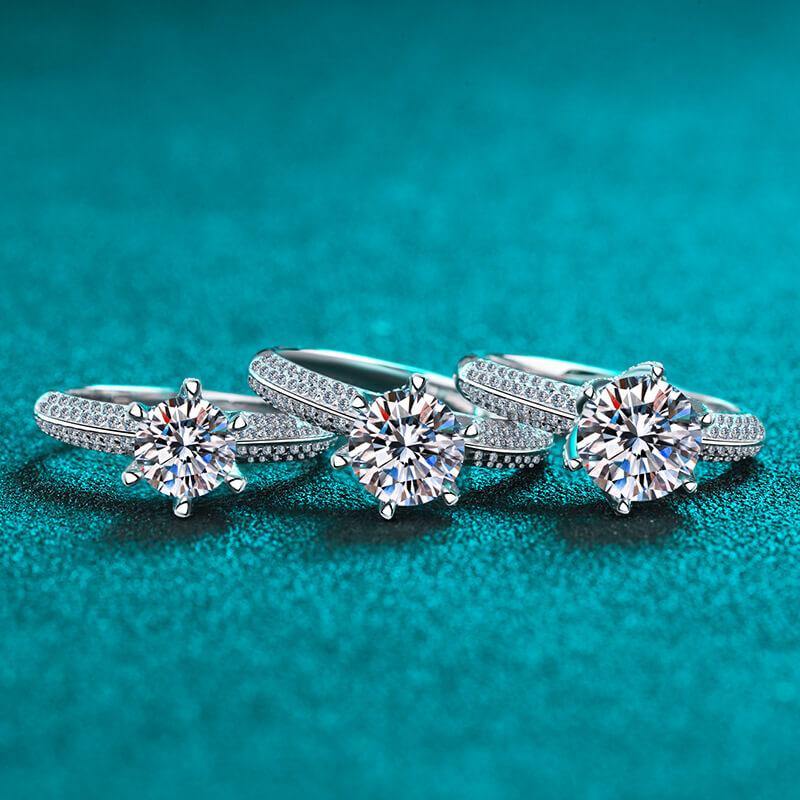 1Ct/2Ct/3Ct Moissanite Knife Edge Pave Sterling Silver Engagement Ring-Sterling Silver-lornajewelry